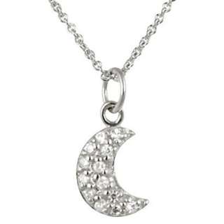 Sterling Silver Cubic Zirconia Mini Moon Necklace product details page