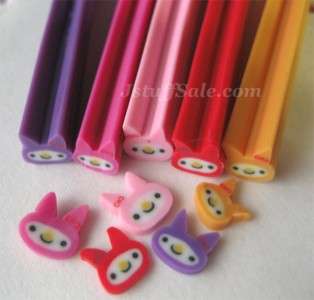 bunny face polymer clay canes nail art, crafts  
