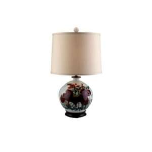   Round Floral Vase Lamp With Beige Shade. A38 45L.