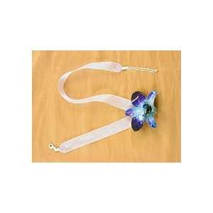  REAL FLOWER Orchid with Ribbon Purple Blue & Chain 