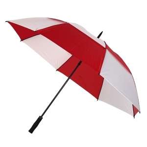 Red and White Automatic open golf umbrella with windproof fiberglass 