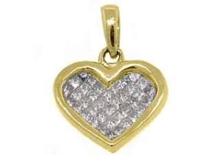 Carat Diamond Heart Pendant Invisible Princess Square 14KT Yellow 