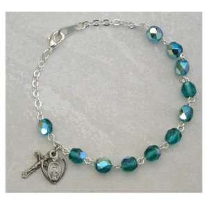   Silver Womens Rosary Bracelet Emerald May Birthstone. Jewelry