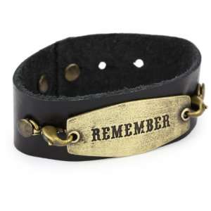   Black with Brass Sentiment Remember Narrow Cuff Bracelet Jewelry
