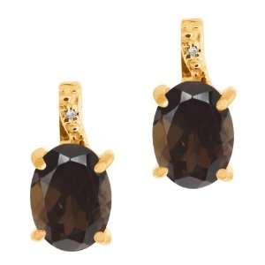   Brown Smoky Quartz and White Topaz 10k Yellow Gold Earrings Jewelry