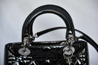 CHRISTIAN DIOR Black CANNAGE LADY DIOR Patent Leather Quilted Bag 