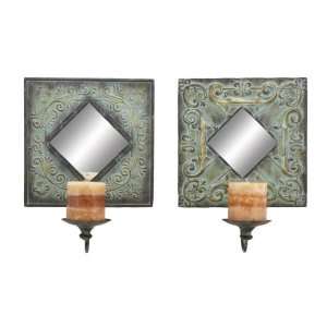    Set of Two Exotic Metal Mirror Candle Sconces