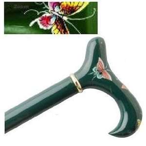  Hand Painted Wood Cane With Derby Handle, Green 