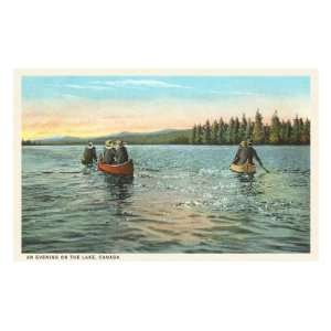  Canoeing on Lake, Canada Premium Poster Print, 16x24