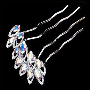   Style Bridal Drop Hair Comb Stick Swarovski Crystal Clear AB  