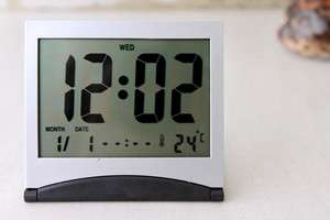Digital LCD Travel Alarm Desk Clock Calendar Temperature Thermometer 