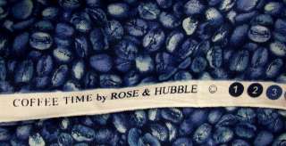 yd Coffee Time Coffee Beans Blue Fabric by Rose & Hubble Cotton 