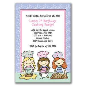 Baking Girls Invitations Birthday Cooking Chef Party  
