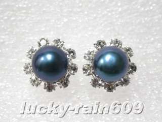 navy blue freshwater pearls stud earrings 925ss post  