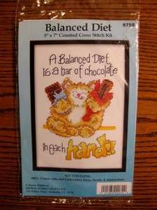 Counted Cross Stitch Kit   A BALANCED DIET IS A BAR OF CHOCOLATE 