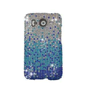 SILVER BLUE BLING HARD CASE COVER FOR HTC INSPIRE 4G  