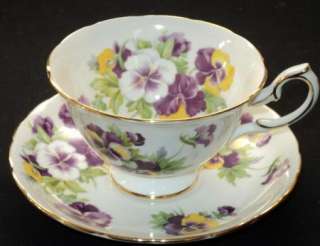 Royal Chelsea PURPLE YELLOW PANSY Tea cup and saucer  