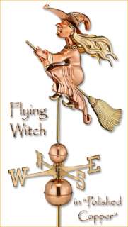 FLYING WITCH 100% COPPER & BRASS WEATHERVANE ROOFTOP OR GARDEN   NEW 