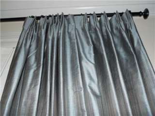   Drapes Blue Finely Woven Striated silk Curtains Drapery Custom PAIR