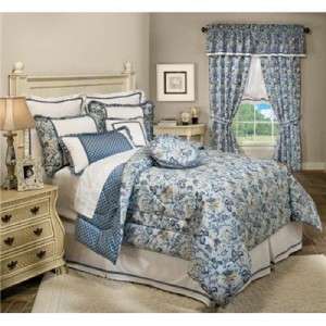 New Waverly Blue White French Comforter Set Queen +  
