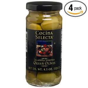 Cocina Selecta Stuffed Olives, Jalapeno, 4.5 Ounce Glass Jars (Pack of 