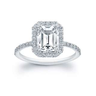   Emerald Cut Pave Diamond Halo Engagement Ring Set EGL 18k White Gold