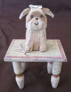 Susan Ryan Wood Wooden Carved Dog on Table Figurine  