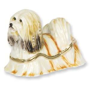  Enameled & Crystal Maltese Dog Trinket Box Jewelry
