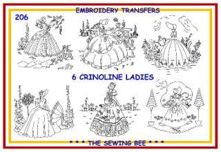 206 NEW 6 Crinoline Lady Embroidery Transfer patterns  
