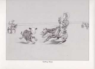 Cutting Horse   Cameron 1930s Rodeo Cowboy Cartoon Art  