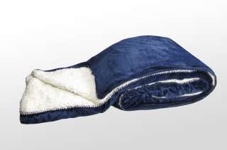 King Faux Sherpa Plush Pile Mink Suede Blanket Warm & Soft, Navy Blue 