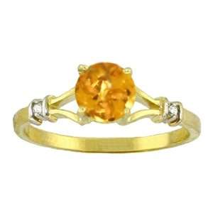  Genuine Round Citrine & Diamond 14k Gold Engagement Ring Jewelry