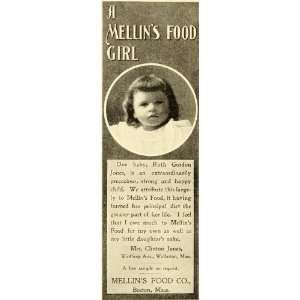  1899 Ad Mellins Baby Food Ruth Gordon Jones Girl Portrait 