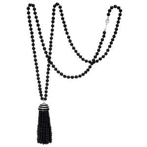 Ivanka Trump Long Onyx Bead & Diamond Tassel Necklace