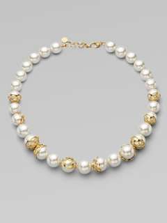 Majorica   14MM &16MM Round White Pearl Flower Cup Strand Necklace 