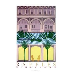 Raffles Singapore Serigraph by Perry King. size 25.25 inches width by 