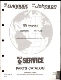 1991 JOHNSON / EVINRUDE 85 HP OUTBOARD PARTS MANUAL  