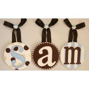 Sams Brown and Blue Hand Painted Round Wall Letters