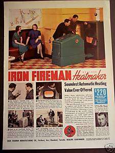 1938 Iron Fireman heatmaker Furnace w electric brain ad  