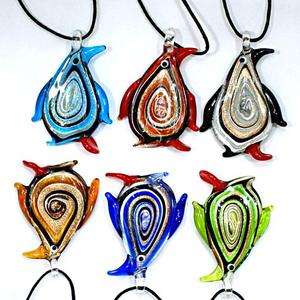   6pcs Cute Lampwork Murano Glass Penguin Bead Pendant Necklace  