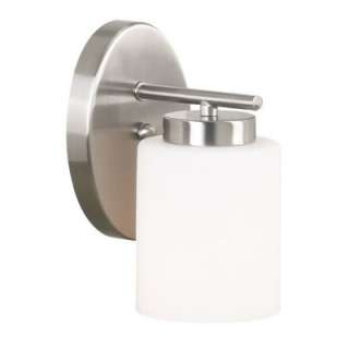   Light Wall Sconce Lighting Fixture, Brushed Steel, White Frosted Glass