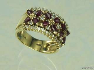 VINTAGE 14K YELLOW GOLD RUBY & DIAMOND CIGAR BAND RING x  