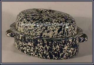 offer a navy and cream marbelized spatter ware granite ware oval 