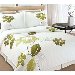 FULL QUEEN Modern Green White NATURE LEAF FLORAL Comforter Bedding Set 