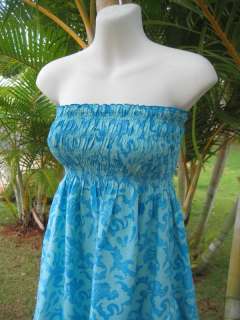 Aqua Blue Floral Hawaiian Diagonal/Ruffle Hem Dress  