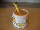 Honey Pot white with bee honey dipper 3  