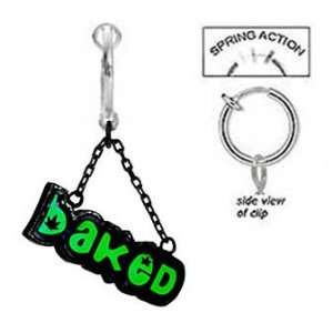 Fake Belly Navel Non Clip on Green & Black Baked word Get High dangle 