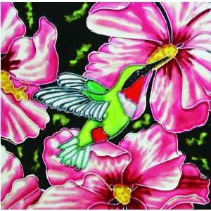 Hummingbird feeding on Pink Flowers 8x8x0.25 Hand crafted Picture Tile