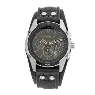 Fossil Mens CH2586 Sports Chronograph Leather Cuff Black Dial Watch 