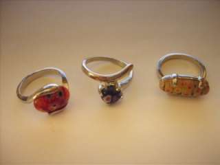   OF 3 Flower Lucite Silvertone Costume Jewelry Rings 7.5 & 8.5  